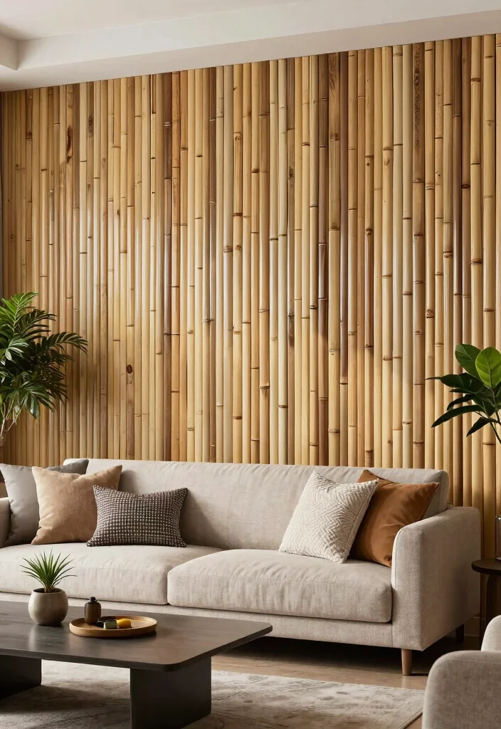 16 Living Room Wall Paneling Ideas: Texture, Depth, Style - 2. Bamboo Paneling 1