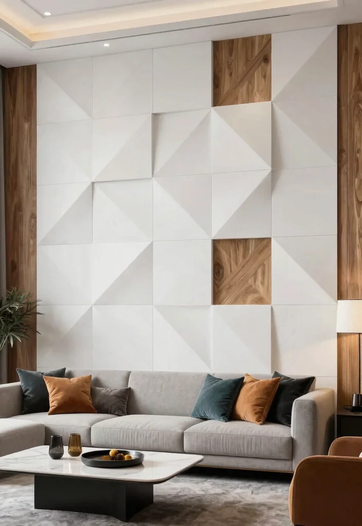 16 Living Room Wall Paneling Ideas: Texture, Depth, Style - 6. Geometric Wall Panels 1