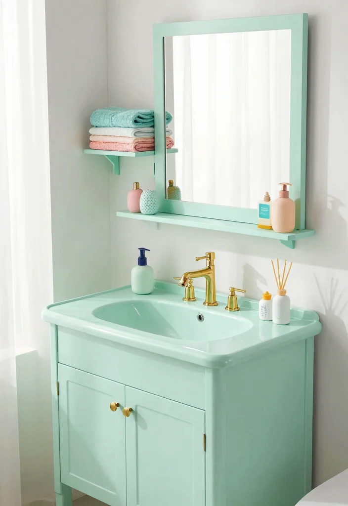 16 Offset Sink Bathroom Vanity Ideas For Creative Layouts - 3. Bright and Breezy Pastel Vanity 1