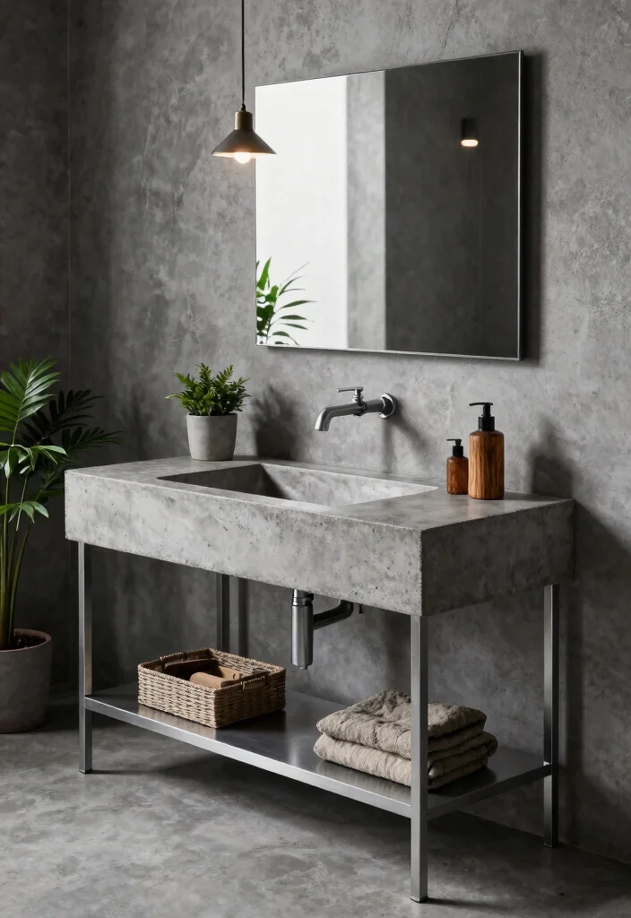 16 Offset Sink Bathroom Vanity Ideas For Creative Layouts - 4. Industrial Chic with Metal and Concrete 1