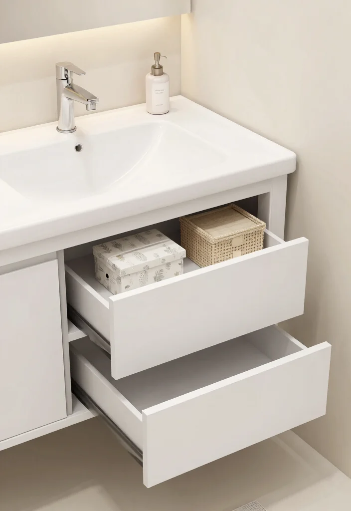 16 Offset Sink Bathroom Vanity Ideas For Creative Layouts - 6. Multi-functional Vanity with Integrated Storage 1