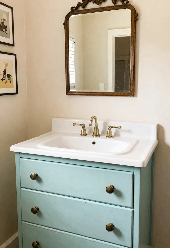 16 Offset Sink Bathroom Vanity Ideas For Creative Layouts - 7. Vintage Flair with a Repurposed Dresser 1