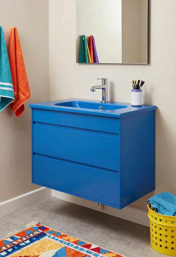 16 Offset Sink Bathroom Vanity Ideas For Creative Layouts - 9. Bold Color Pop 1