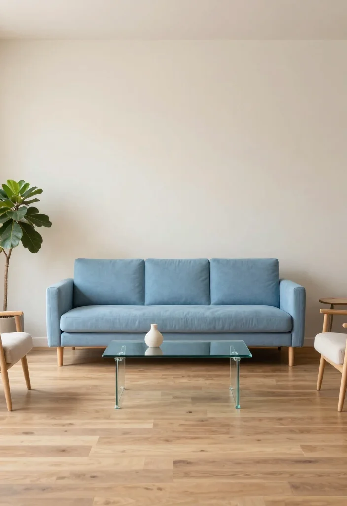 16 Sky Blue Sofa Living Room Ideas: Light and Airy Accents - 1. Embrace Minimalism with a Sky Blue Sofa 1