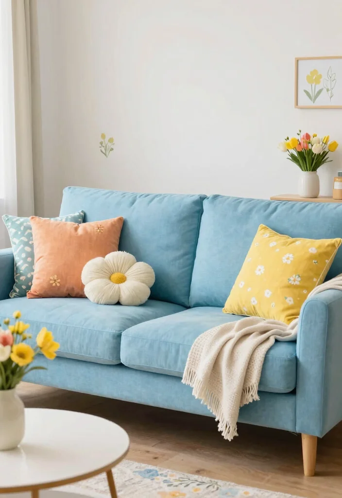 16 Sky Blue Sofa Living Room Ideas: Light and Airy Accents - 12. Seasonal Decor Changes 1