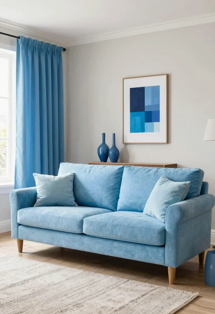 16 Sky Blue Sofa Living Room Ideas: Light and Airy Accents - 3. Brighten Up with Bold Light Blue Accents 1