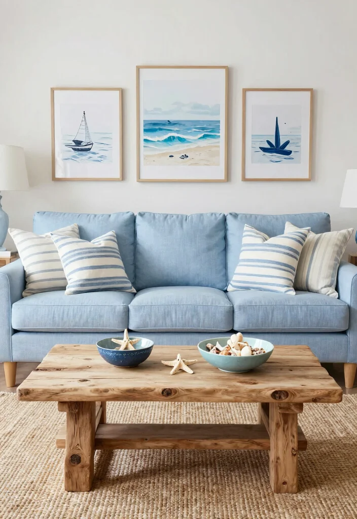 16 Sky Blue Sofa Living Room Ideas: Light and Airy Accents - 4. Coastal Charm with Nautical Decor 1
