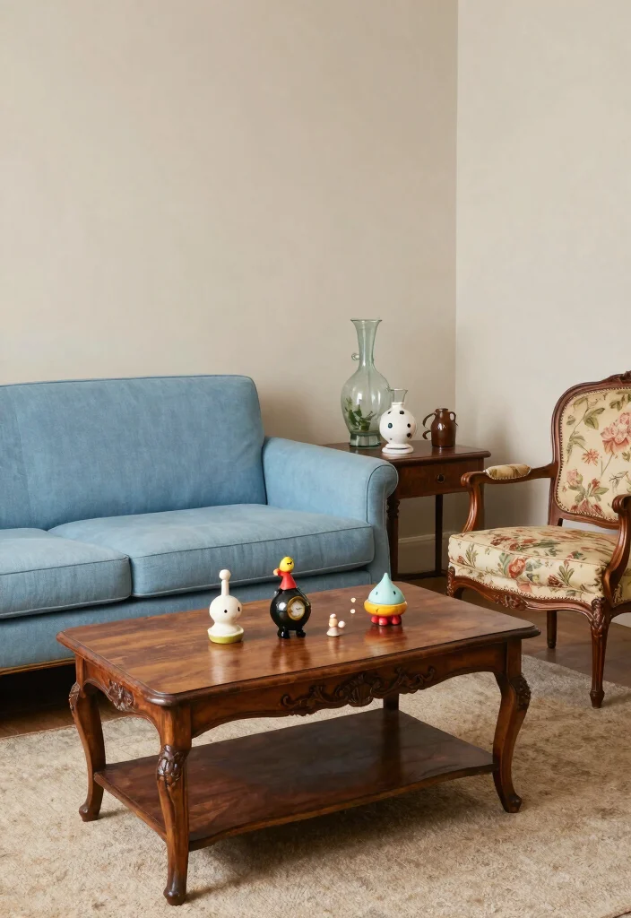 16 Sky Blue Sofa Living Room Ideas: Light and Airy Accents - 7. Go for a Vintage Vibe 1