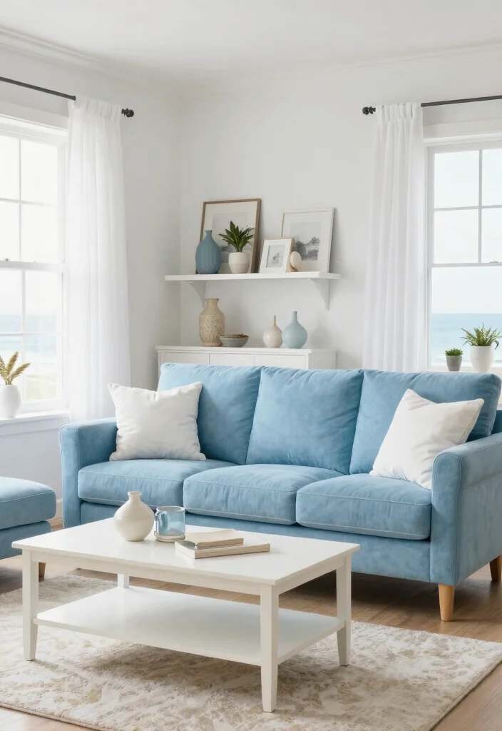 16 Sky Blue Sofa Living Room Ideas: Light and Airy Accents - 8. Brighten the Room with White Accents 1