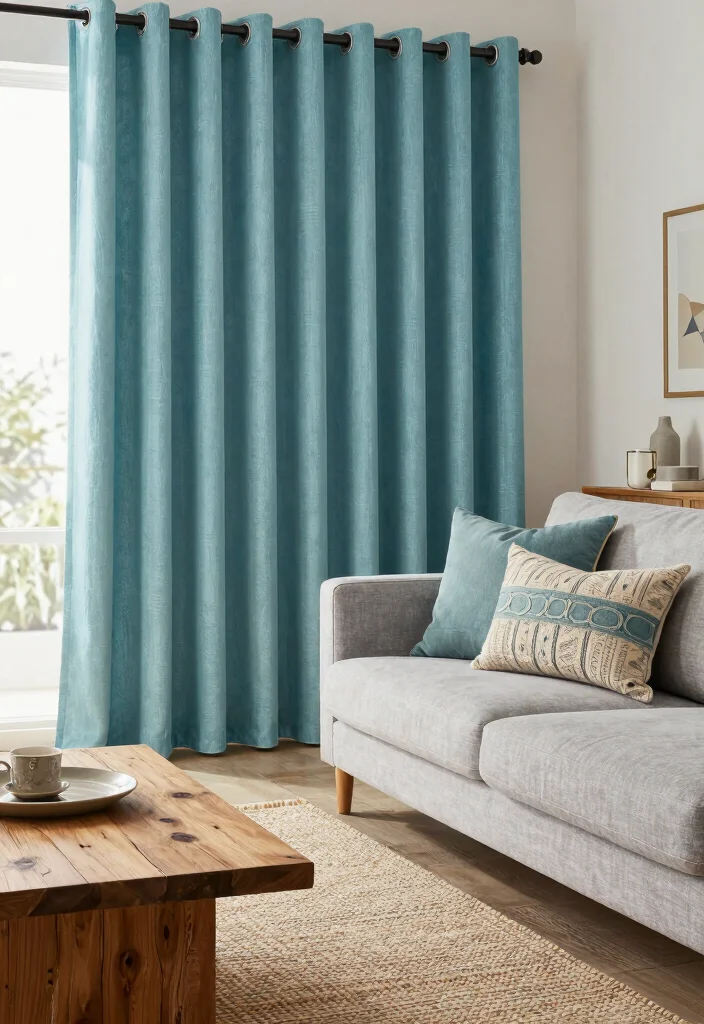 16 Turquoise Curtains Living Room Ideas for a Fresh Color Pop - 10. Textured Fabric Options 1