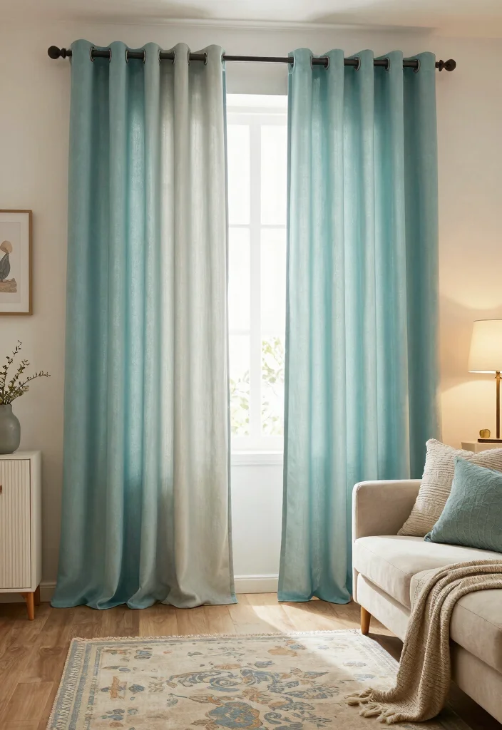 16 Turquoise Curtains Living Room Ideas for a Fresh Color Pop - 15. Layering with Neutrals 1