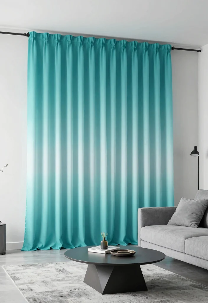 16 Turquoise Curtains Living Room Ideas for a Fresh Color Pop - 8. Turquoise Ombre 1