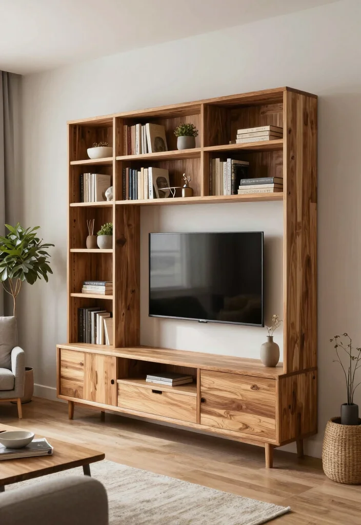 16 Wall Bookshelf Ideas for Stylish Living Room Storage - 10. Multi-Purpose Wall Units 1