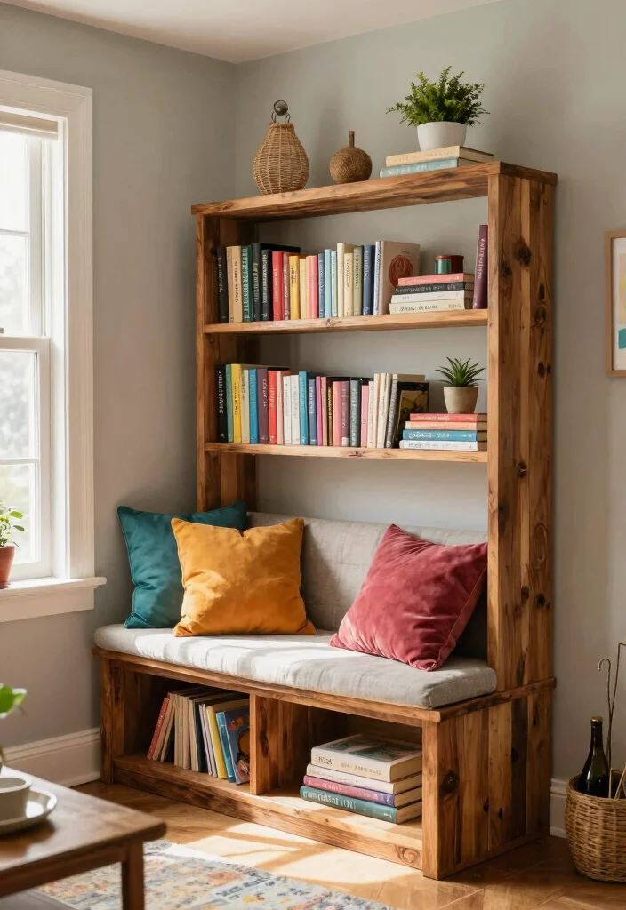 16 Wall Bookshelf Ideas for Stylish Living Room Storage - 13. Built-In Bookshelf Benches 1
