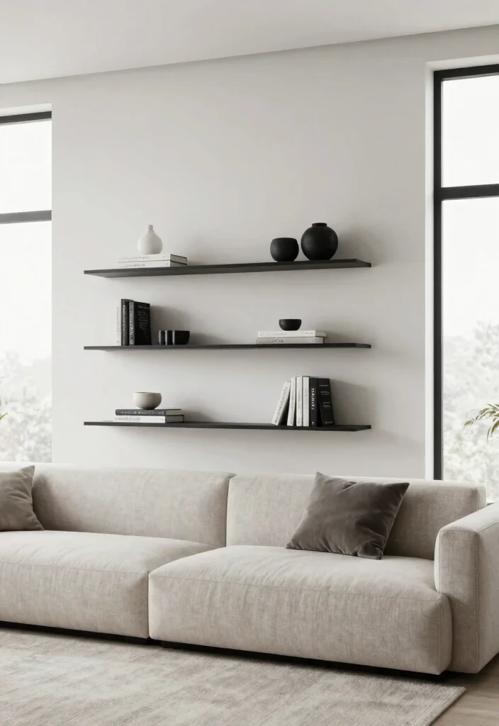 16 Wall Bookshelf Ideas for Stylish Living Room Storage - 3. Minimalist Wall Shelves 1