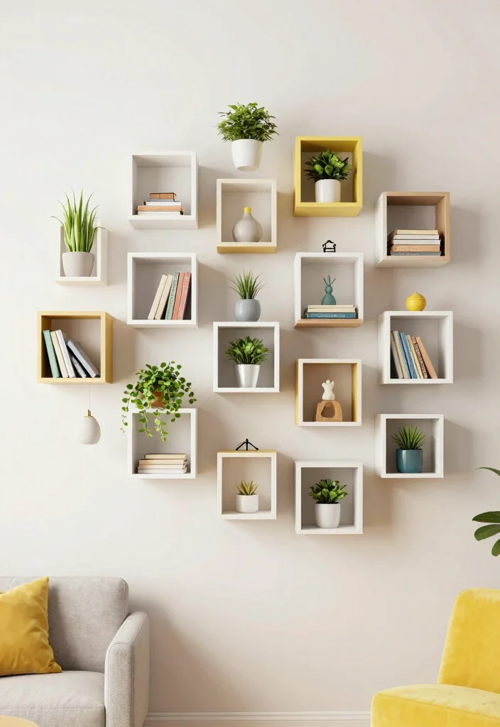 16 Wall Bookshelf Ideas for Stylish Living Room Storage - 8. Wall-Mounted Cube Shelves 1