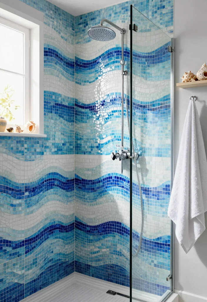 16 Wavy Tile Shower Bathroom Ideas With Modern Flow - 1. Ocean Wave Mosaic 1