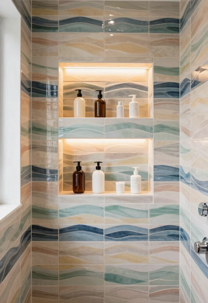 16 Wavy Tile Shower Bathroom Ideas With Modern Flow - 11. Shower Niches with Wavy Tiles 1