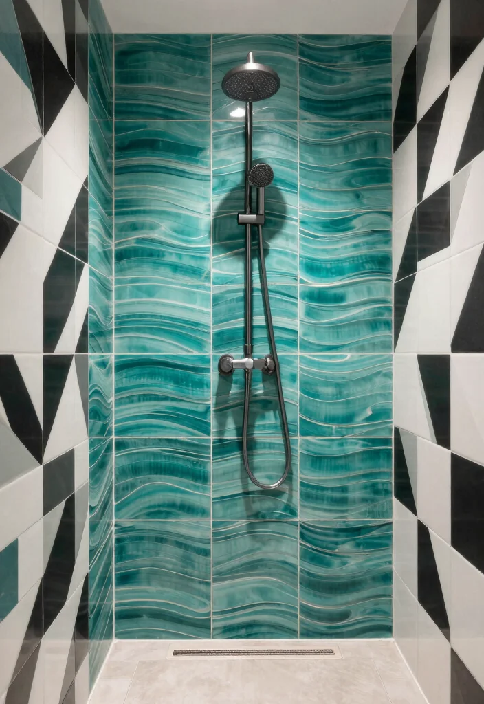 16 Wavy Tile Shower Bathroom Ideas With Modern Flow - 3. Bold Geometric Patterns 1