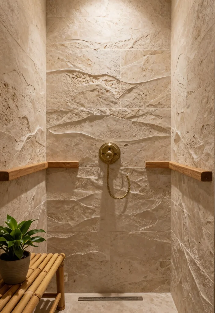 16 Wavy Tile Shower Bathroom Ideas With Modern Flow - 5. Natural Stone Finish 1