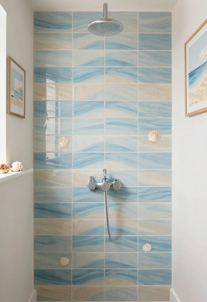 16 Wavy Tile Shower Bathroom Ideas With Modern Flow - 8. Coastal Shell Motifs 1
