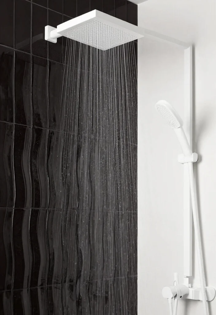 16 Wavy Tile Shower Bathroom Ideas With Modern Flow - 9. Dramatic High Contrast 1