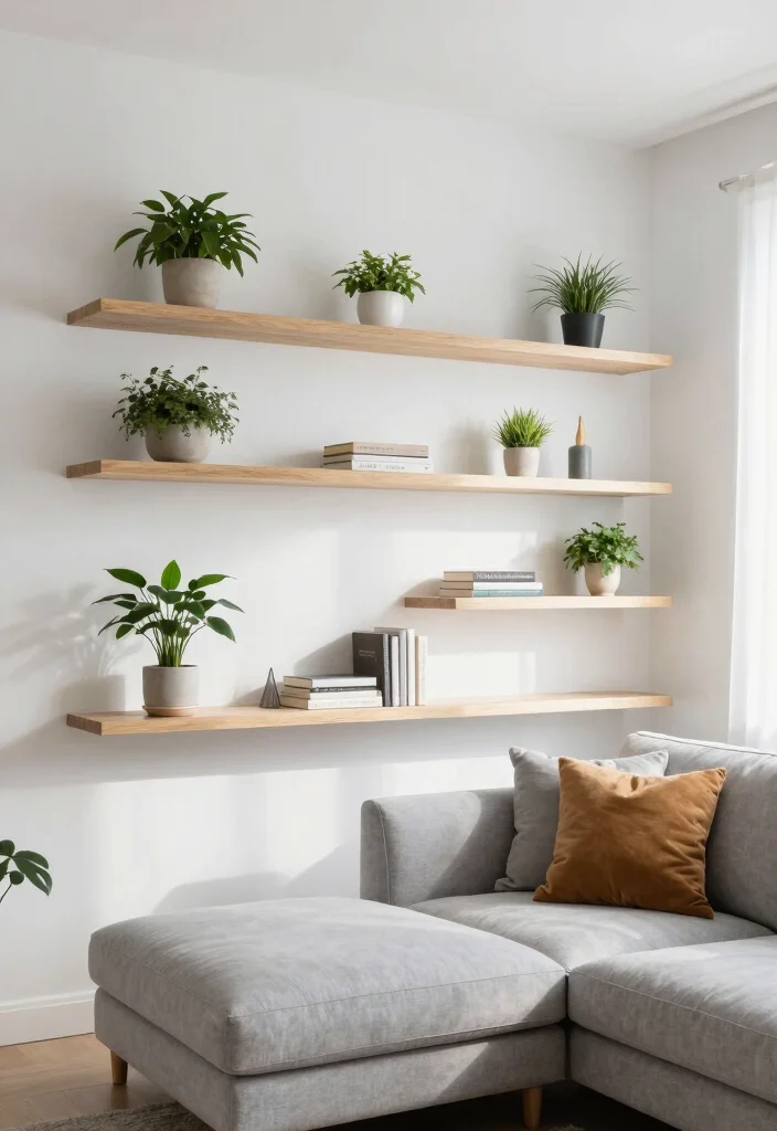 17 Built In Shelves Living Room DIY Ideas for Custom Storage - 1. Minimalist Floating Shelves 1