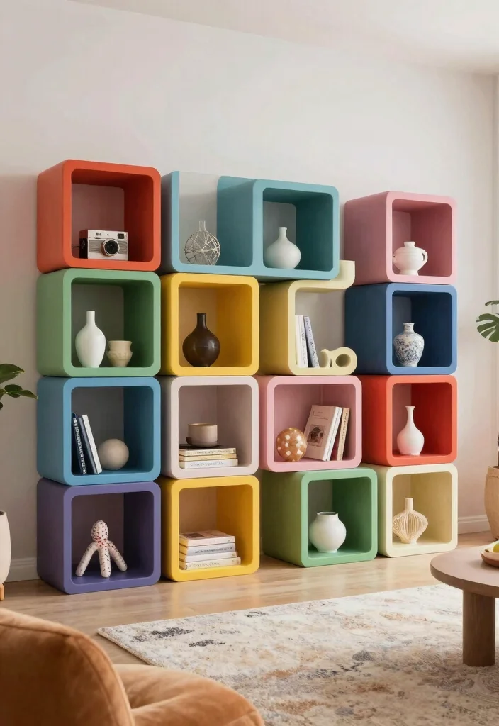 17 Built In Shelves Living Room DIY Ideas for Custom Storage - 16. Modular Cube Shelves 1