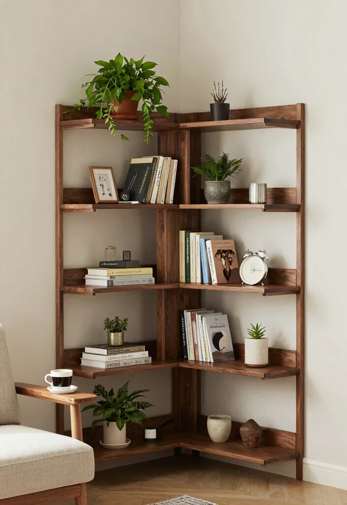 17 Built In Shelves Living Room DIY Ideas for Custom Storage - 3. Corner Shelving Unit 1