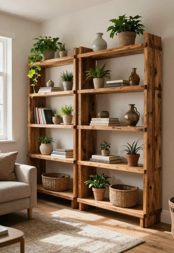 17 Built In Shelves Living Room DIY Ideas for Custom Storage - 4. Reclaimed Wood Shelves 1