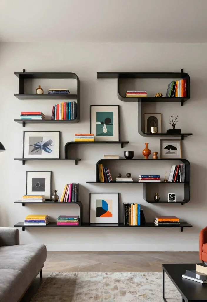 17 Built In Shelves Living Room DIY Ideas for Custom Storage - 5. Asymmetrical Shelving 1