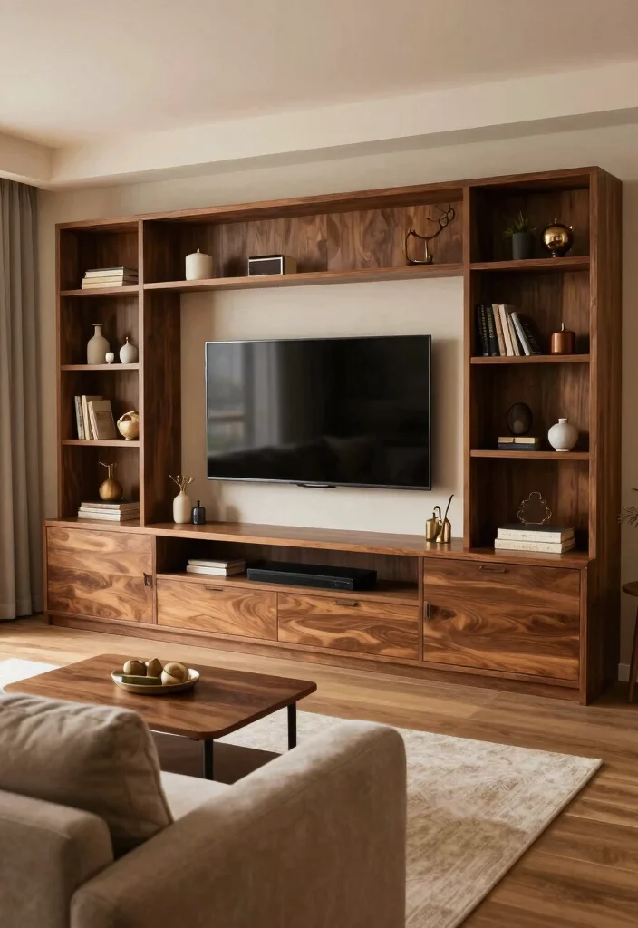 17 Built In Shelves Living Room DIY Ideas for Custom Storage - 7. Built-In TV Console with Shelves 1
