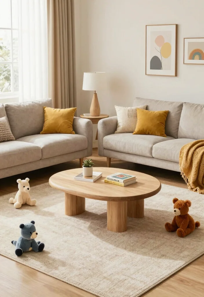 17 Double Sofa Living Room Layout Ideas for Symmetrical Comfort - 10. Family-Friendly Layout 1