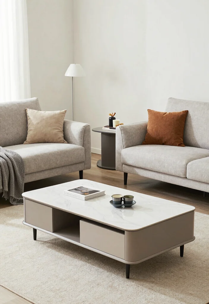 17 Double Sofa Living Room Layout Ideas for Symmetrical Comfort - 11. Stylish Storage Solutions 1