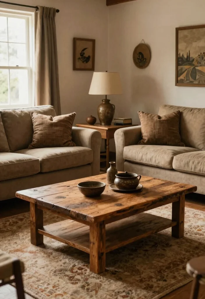 17 Double Sofa Living Room Layout Ideas for Symmetrical Comfort - 14. Rustic Charm 1