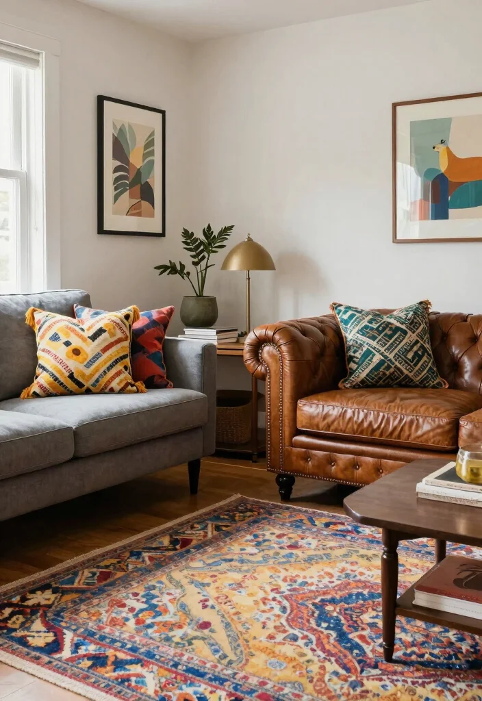 17 Double Sofa Living Room Layout Ideas for Symmetrical Comfort - 9. Eclectic Mix 1