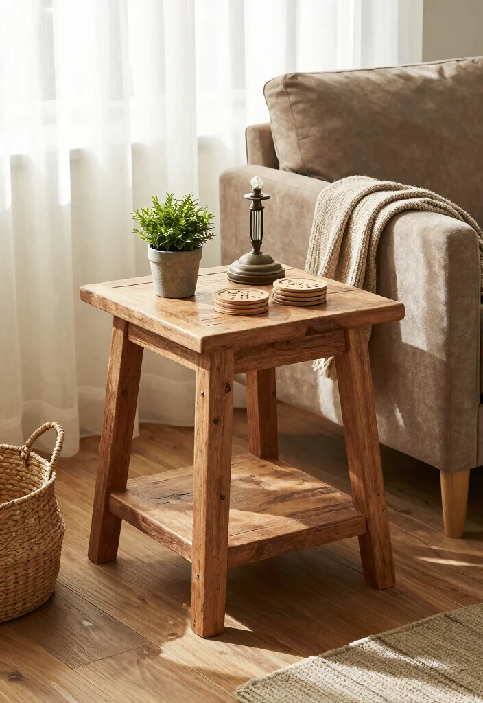 17 End Table Living Room Ideas Small But Stylish Touch - 1. Rustic Charm with a Wooden Palette 1