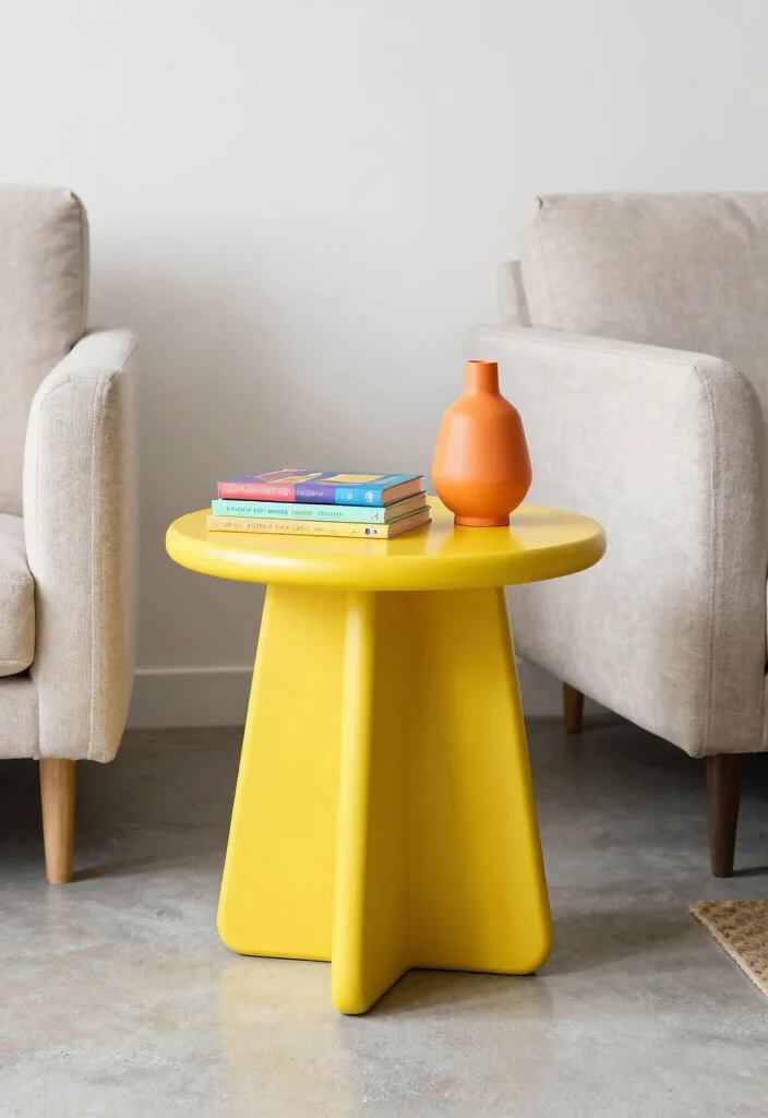 17 End Table Living Room Ideas Small But Stylish Touch - 13. Playful Designs with Shape and Color 1