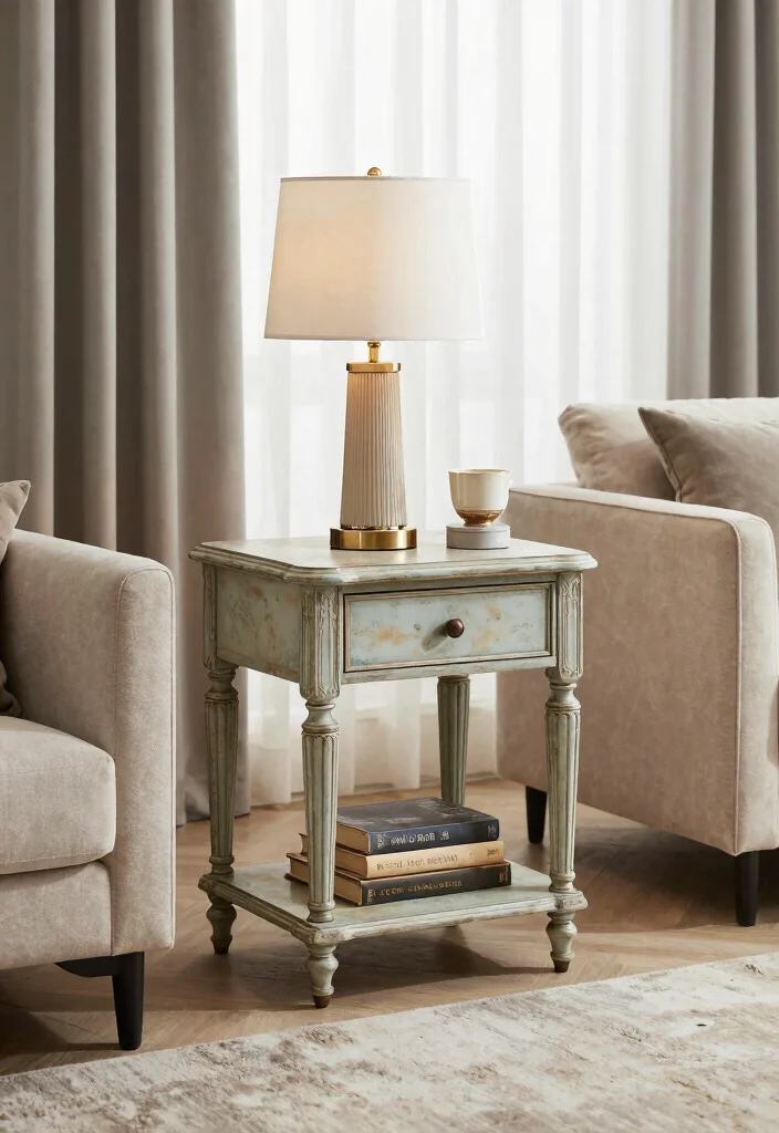 17 End Table Living Room Ideas Small But Stylish Touch - 5. Vintage Finds with Modern Flair 1