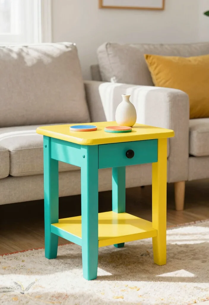 17 End Table Living Room Ideas Small But Stylish Touch - 8. Color Pop with Brightly Painted Tables 1