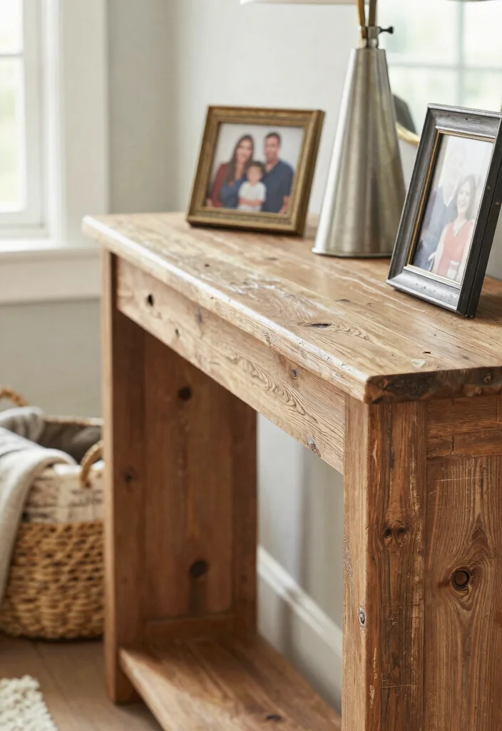 17 Living Room Console Table Ideas Stylish Functional Decor - 1. Weathered Wood Charm 1