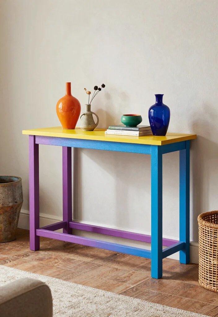 17 Living Room Console Table Ideas Stylish Functional Decor - 11. Color Pop Accents 1