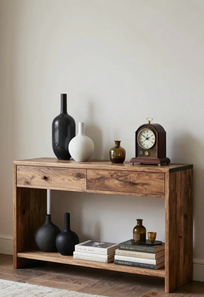 17 Living Room Console Table Ideas Stylish Functional Decor - 13. Mixed and Matched Styles 1