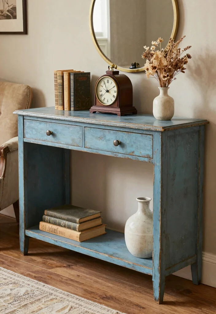 17 Living Room Console Table Ideas Stylish Functional Decor - 3. Vintage Finds 1