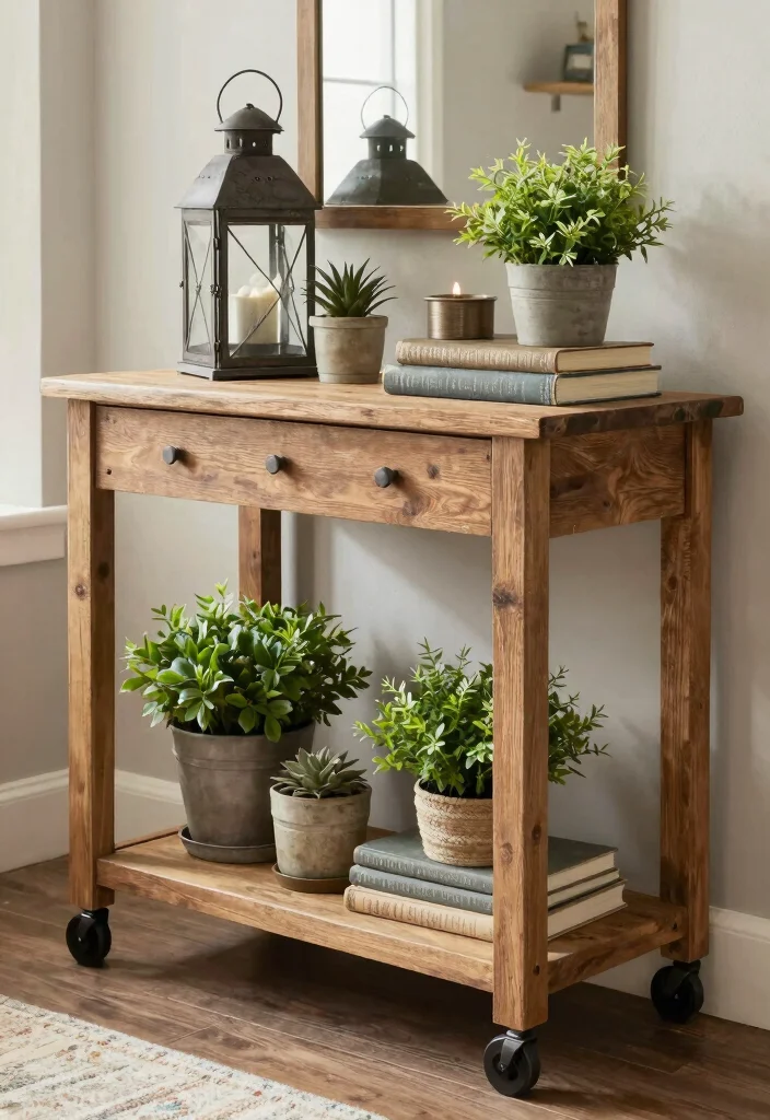 17 Living Room Console Table Ideas Stylish Functional Decor - 6. Farmhouse Cart Console 1