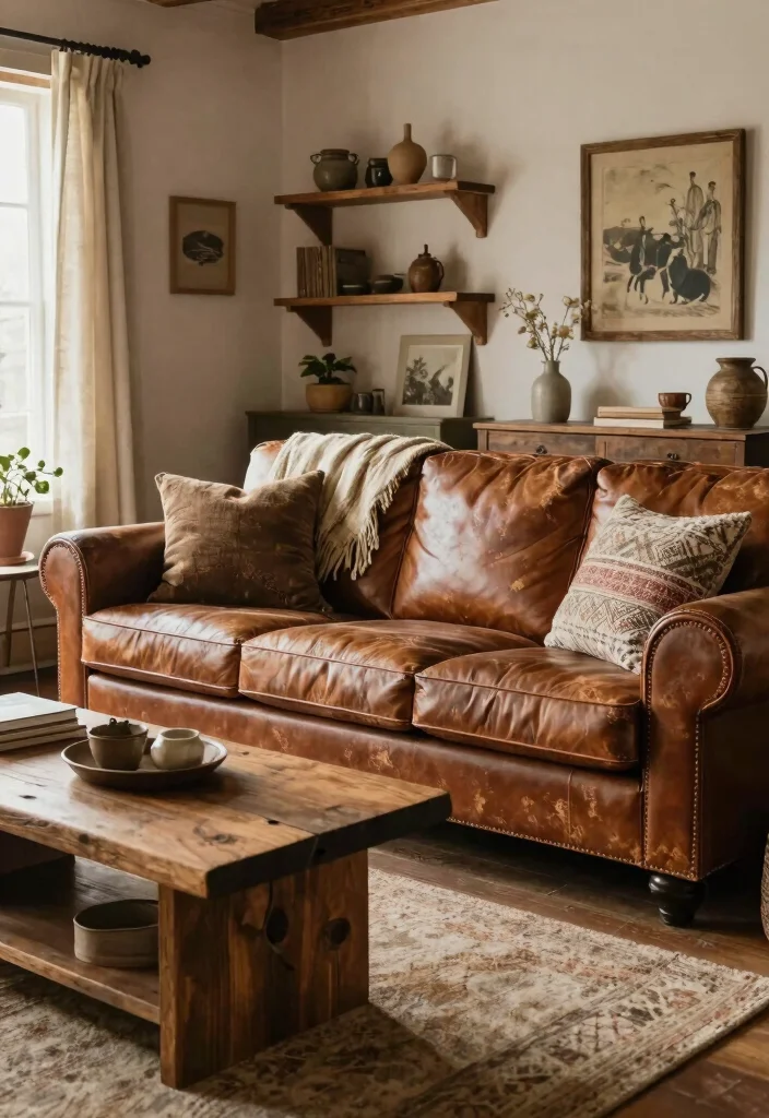 17 Living Room Leather Couch Ideas: Timeless Stylish Comfort - 12. Rustic Leather Couches 1