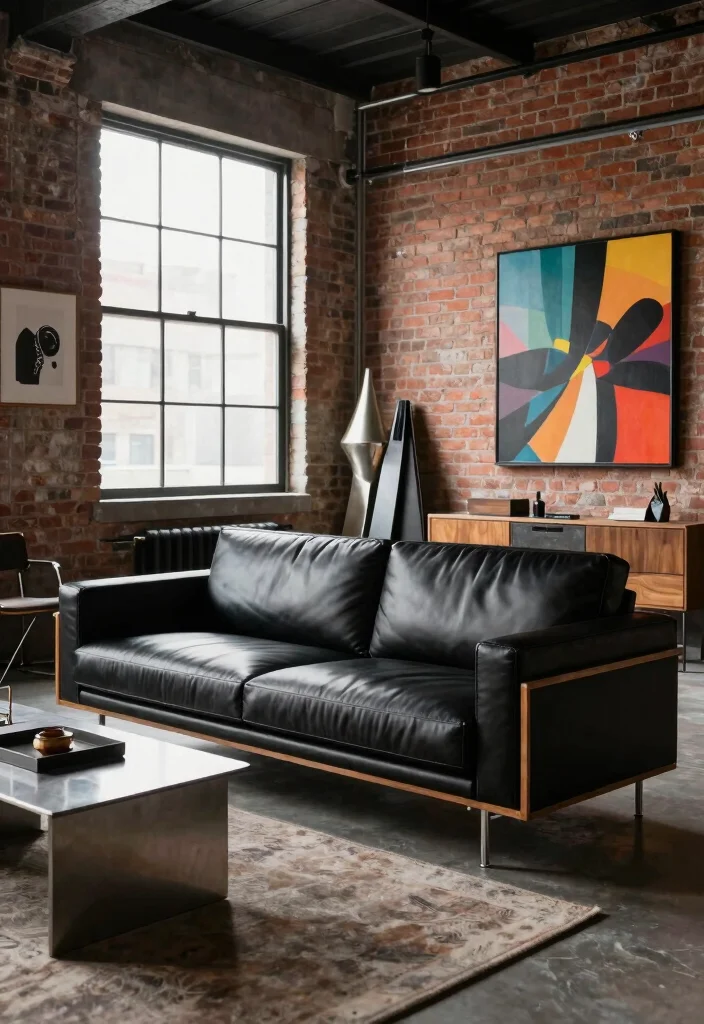 17 Living Room Leather Couch Ideas: Timeless Stylish Comfort - 13. Urban Industrial Leather Couch 1
