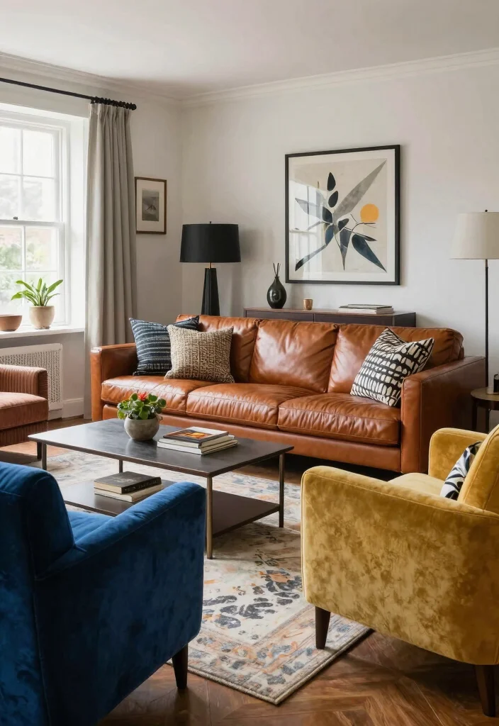 17 Living Room Leather Couch Ideas: Timeless Stylish Comfort - 16. Statement Armchairs to Match 1