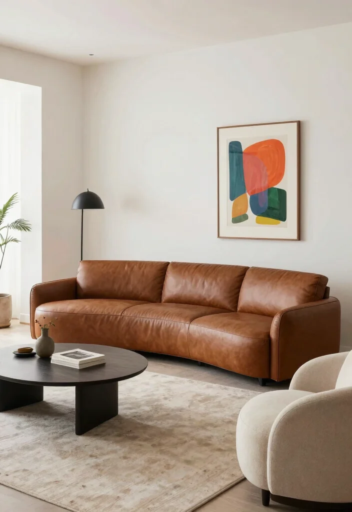 17 Living Room Leather Couch Ideas: Timeless Stylish Comfort - 7. Curved Leather Couches 1