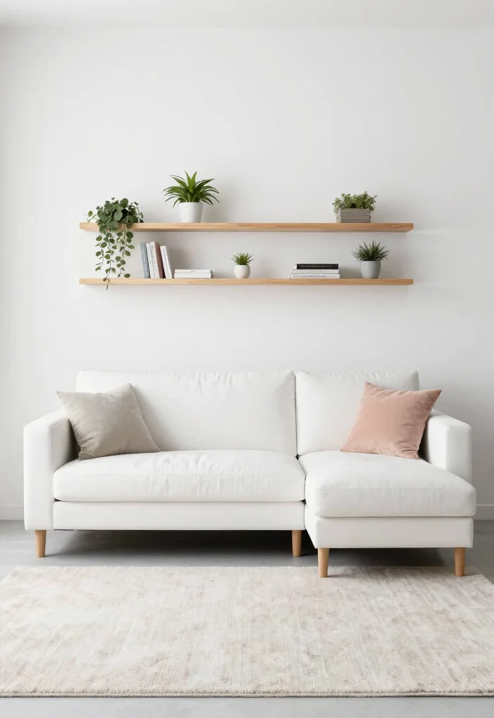 17 Living Room With Corner Sofa Ideas: Cozy Efficient Layout - 3. Minimalist Corner Sofa with Floating Shelves 1
